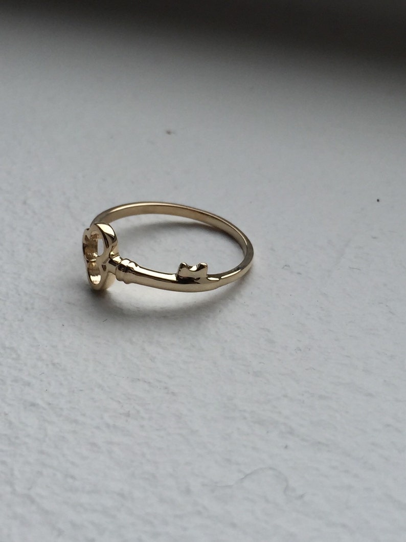 14k Key Ring Gold Skeleton Key Sideways Ring Layered Etsy