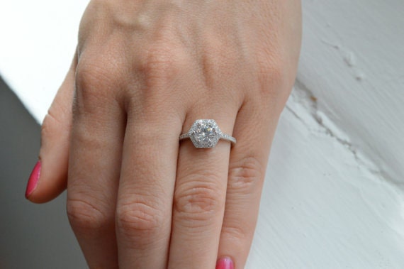 hexagon solitaire engagement ring