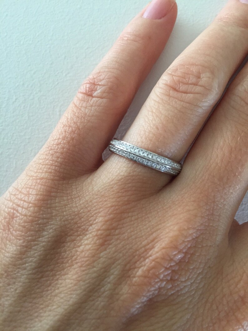 Knife Edge Wedding Band Cubic Zirconia Wedding Ring Diamond Etsy