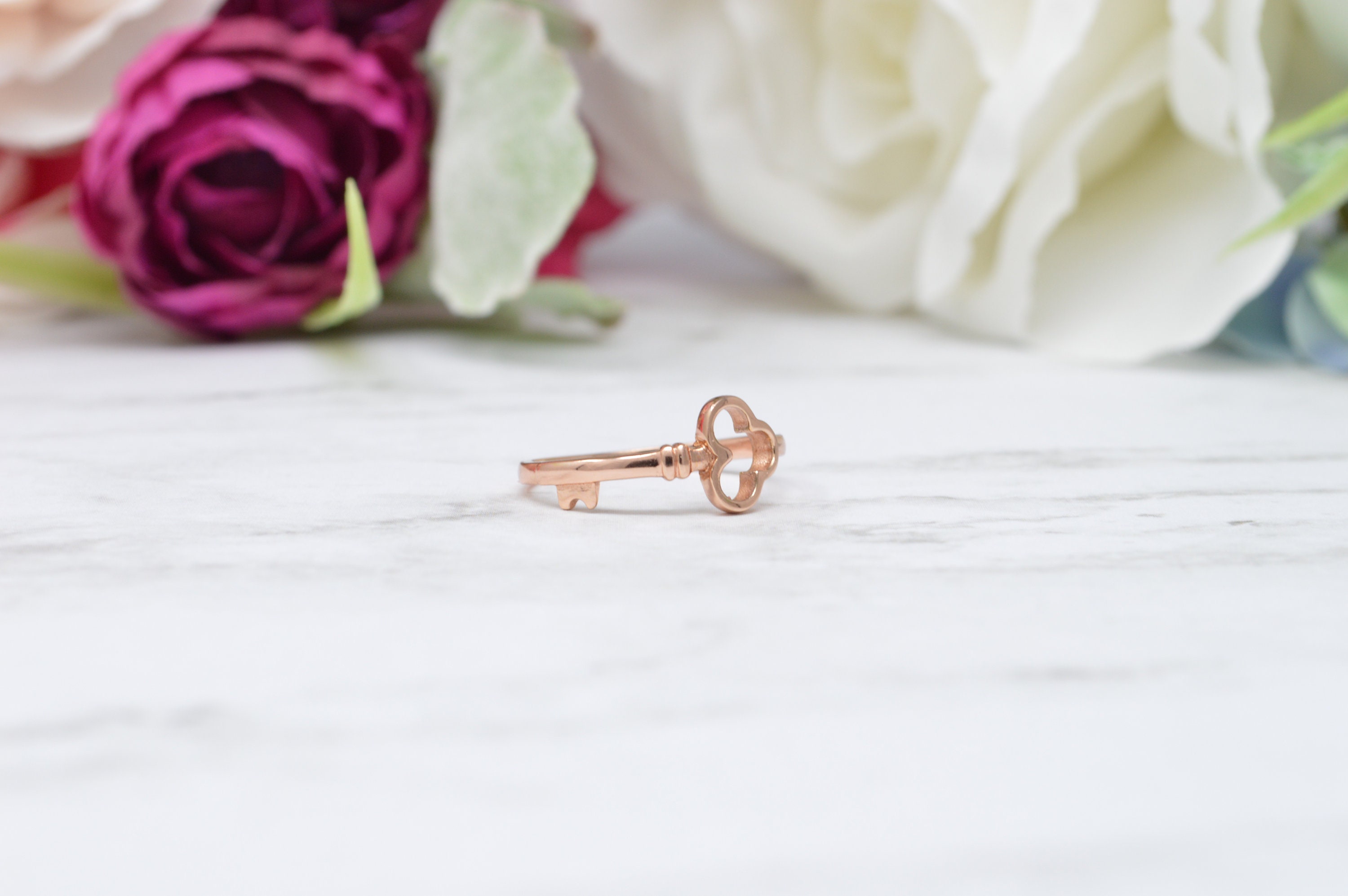 14k Key Ring Gold Skeleton Key Sideways Ring Layered Etsy