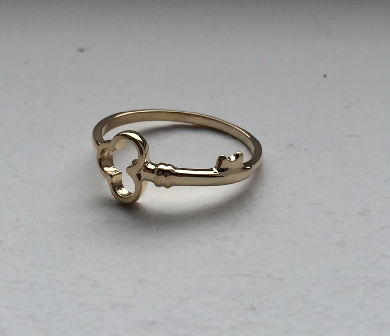 14k Key Ring Gold Skeleton Key Sideways Ring Layered Etsy