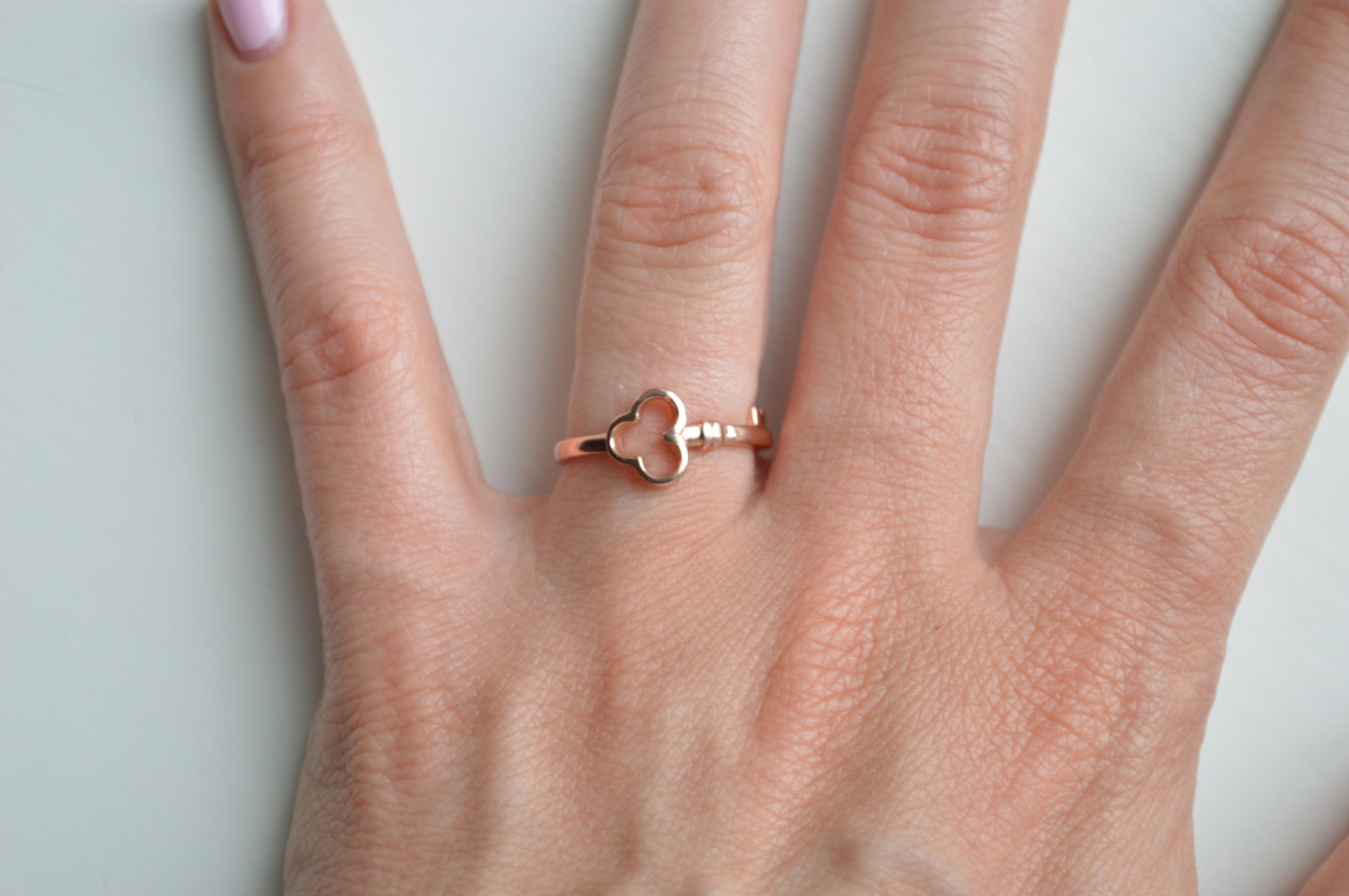 14k Key Ring Gold Skeleton Key Sideways Ring Layered Etsy