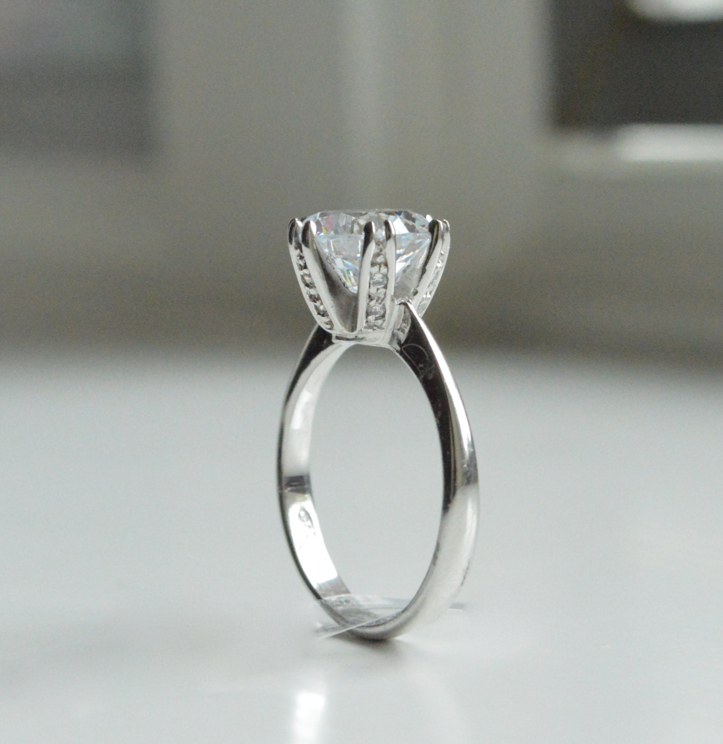 4ct Round Engagement Ring 14K Gold Cubic Zirconia Engagement Etsy