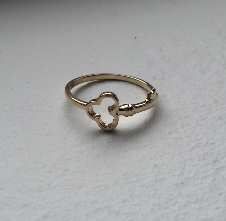 14k Key Ring Gold Skeleton Key Sideways Ring Layered Etsy