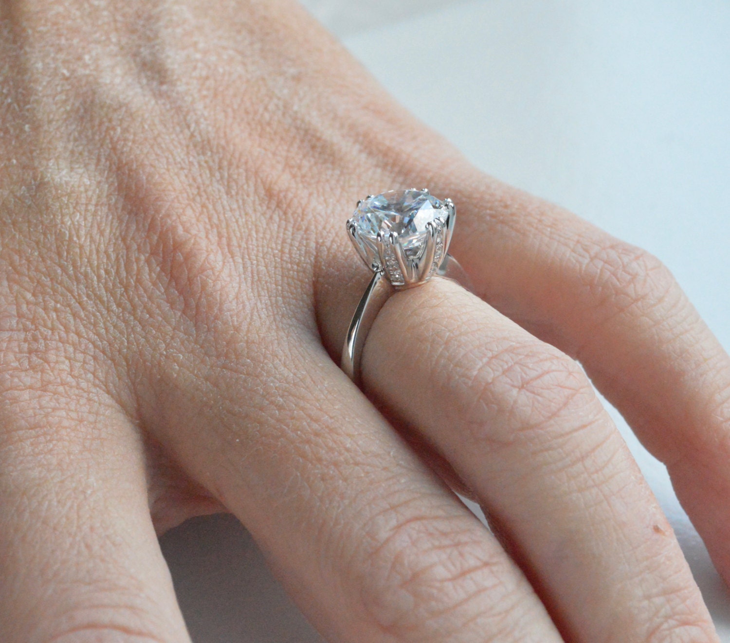 4ct Round Engagement Ring 14K Gold Cubic Zirconia Engagement Etsy