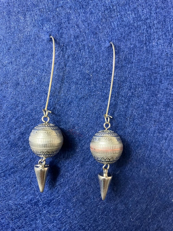 Textured Silver Dangle Earrings - image 1