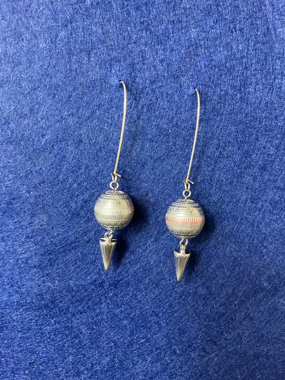 Textured Silver Dangle Earrings - image 2