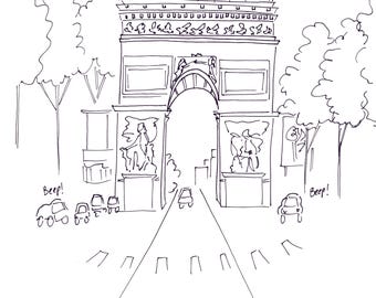 Arc de Triomphe Print: Paris Black Line Art Drawing (Digital Download)
