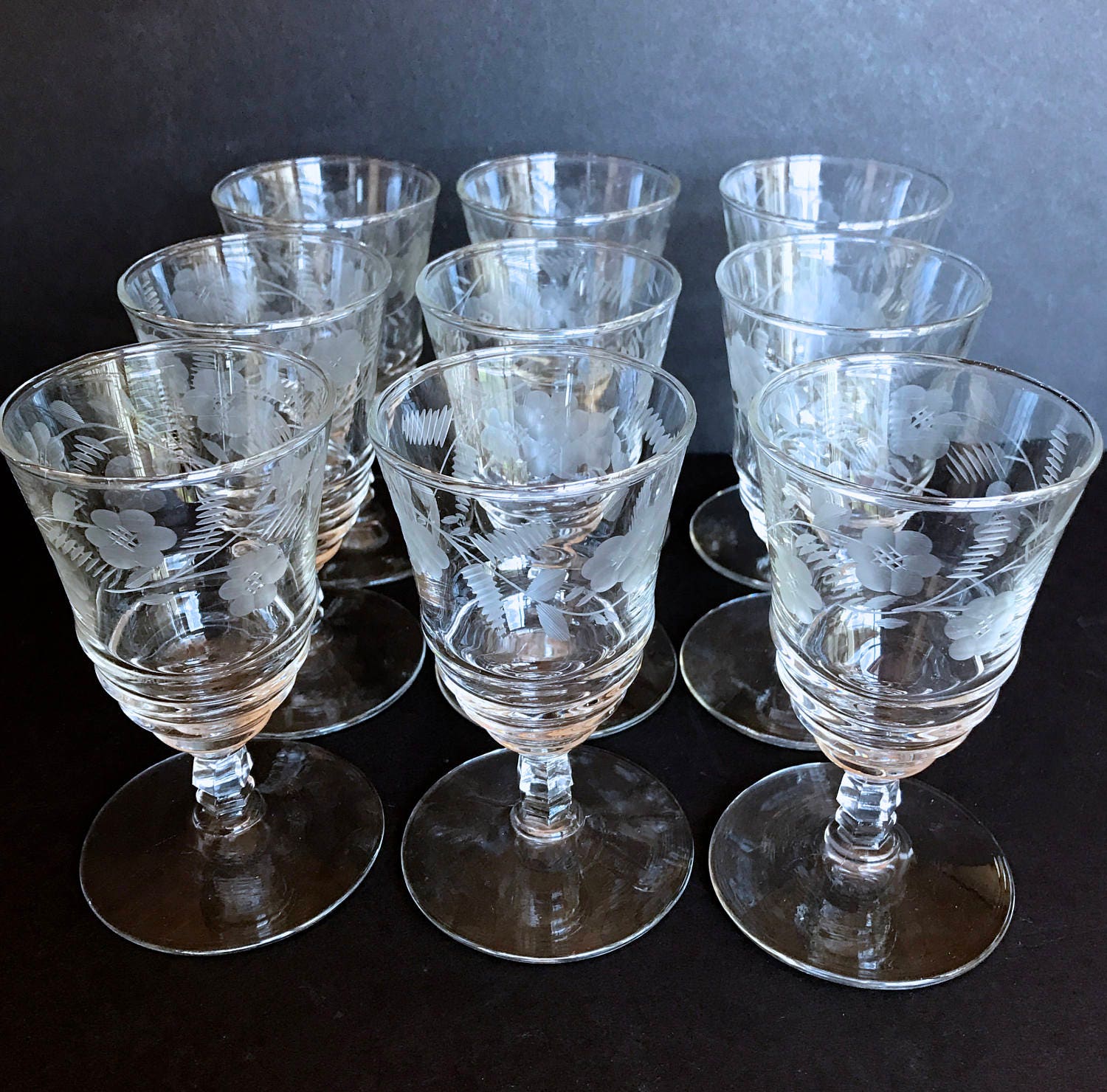 Set of 9 Vintage 1940s Libbey Rock Sharpe 30056 Cut Crystal Etsy
