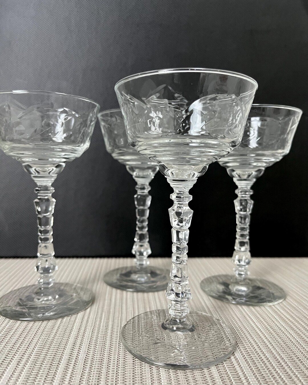 Set of Four (4) 1940s Libbey Rock Sharpe Stemware, Normandy (3005