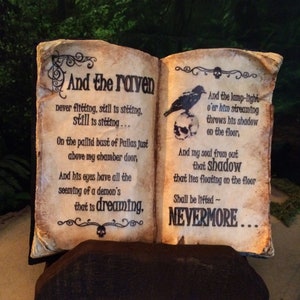 Edgar Allan Poe&#39;s The Raven - Handmade Resin Display Storybook With Antiqued Pages On A Rustic Salvage Wood Base