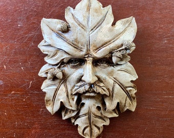 Green Man Face Wall Hanging Plaque Whimsical Home or Garden Decor (version 1)