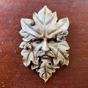Green Man Face Wall Hanging Plaque Whimsical Home or Garden Decor (version 1)