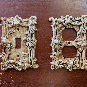 Gothic Victorian Filigree Outlet Cover or Switch Plate Finished in an Antique Distressed Wood Stain Perfect Rustic or Shabby Chic Home Decor