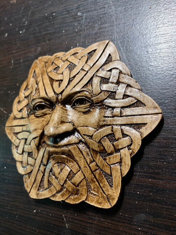 Decor Celtic Knot Green Man Face Wall Hanging Plaque Whimsical Home Or Garden Decor Home Garden
