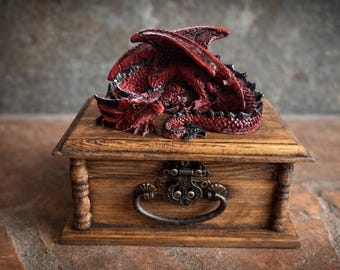 Let Sleeping Dragons Lie |  Dice Vault | Fantasy Jewelry Box | Wooden Dice Storage | D&D Dragon Treasure Box | RPG Gift for Gamers