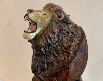 Lion&#39;s Head Poplar Hand Carved Walking Stick - Hiking Stick With A Braided Cord Wrapping