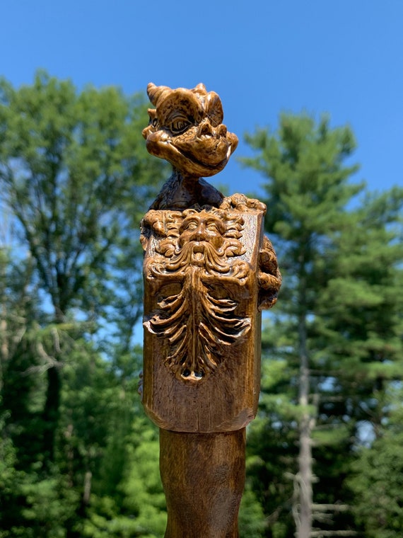 Canne De Marche En Bois Sculpté Main Motif Dragon - Style Victorien, Fabrication Artisanale Inde