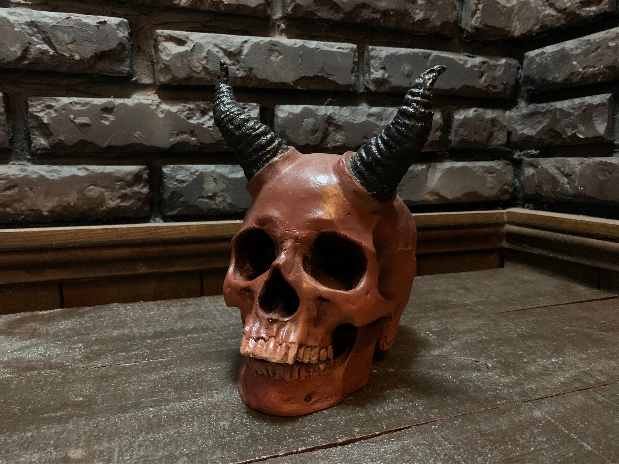Demon Skull Prop With Twisted Horns - Life Sized Haunted Home