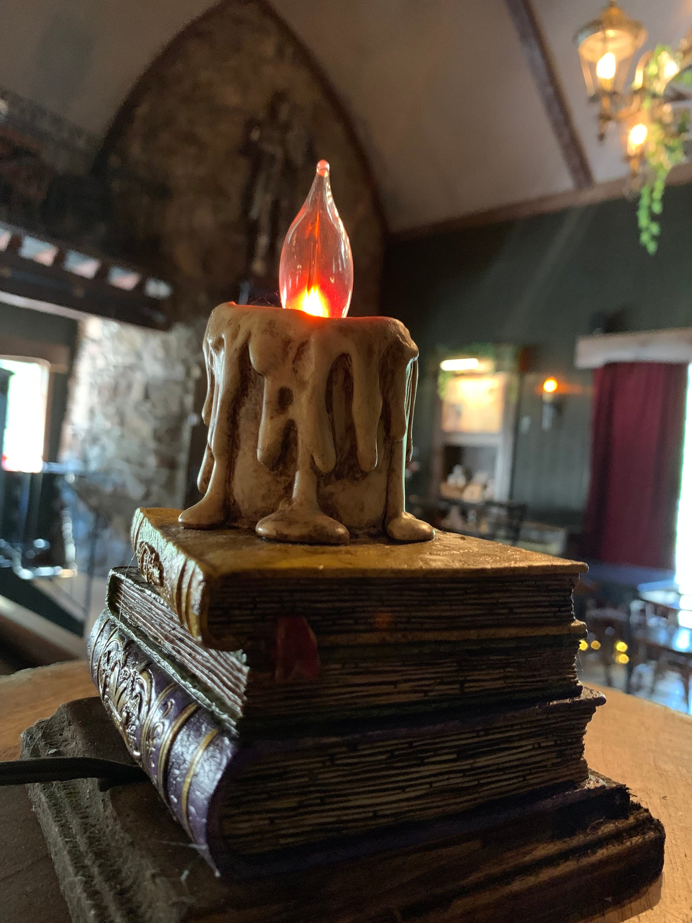 Whimsical Antiqued Book Stack Lamp or Night Light With Dripping Candle ...