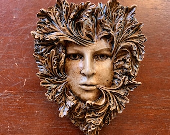 Heart Shaped Green Woman Face Wall Hanging Plaque Whimsical Home or Garden Decor (version 9)