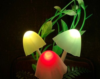 3-Pack LED Mushroom Night Lights With Gradient Color - Plug-in Sensor Wall Lamp