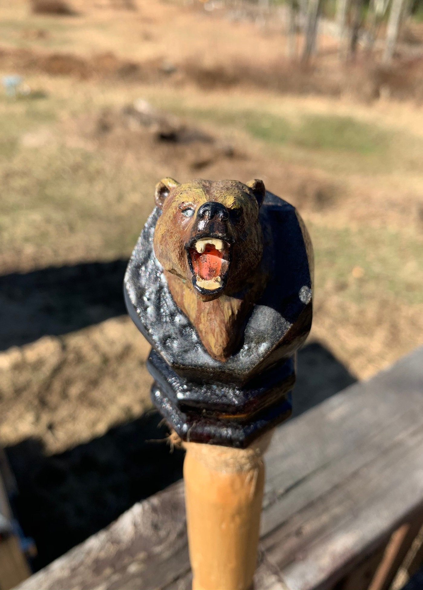 Grizzly Bear Walking Stick Made From Poplar Wood Featuring Etsy