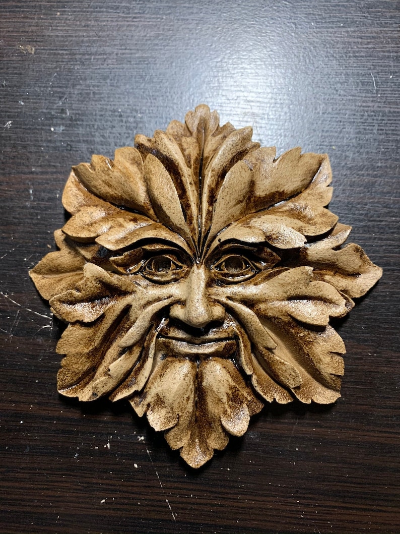 Green Man Face Wall Hanging Plaque Whimsical Home or Garden Etsy