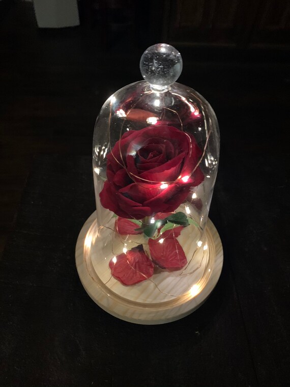 Enchanted Rose Beauty the Beast Illuminated Life Size Rose Display With Glass Dome and Wooden Base DELUXE EDITION Etsy Canada