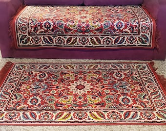 Persian accent rug /Turkish Asian oriental rug/ floral framed silk rug/ tapestry coverlet/ furniture cover / two pair 2/ 34x56 in