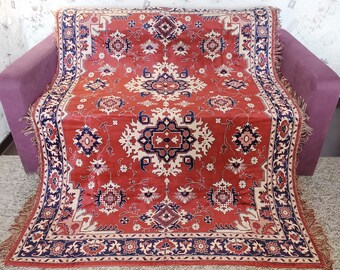 Velvet tapestry / Turkish kilim/ wall hanging rug / oriental rug kilim/ bohemian rug/ ethnic eclectic geometric/ NOS 56x75in twin single bed