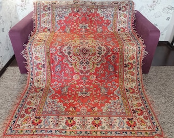 Oriental bedspread / chenille throw / Turkish velvet coverlet/ Persian rug kilim/ bohemian medallion rug/ thin area rug / single 55x87 in