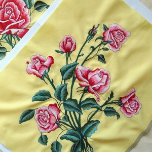 Yellow Roses Crewel / set of 4 pcs / machine embroidered cloths / to make cushions pillow case  table cloth/ wall decor/ pink roses