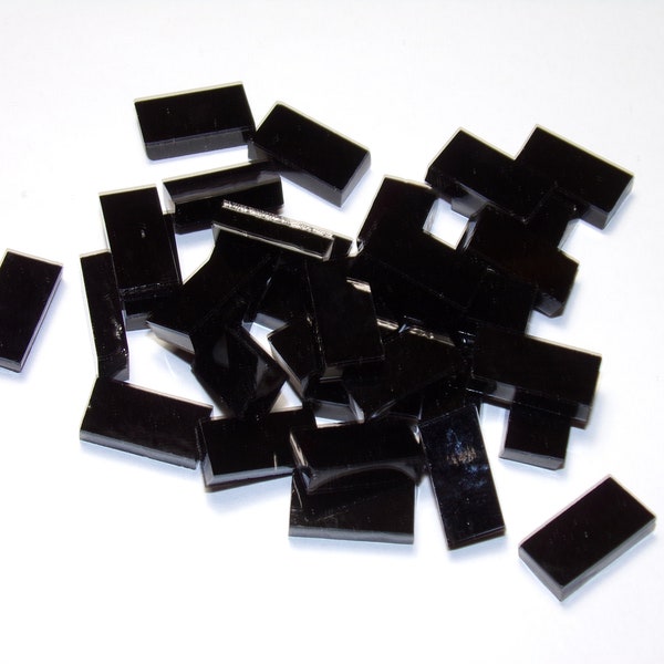 30 pc - 1/4" x 1/2" Stained Glass Mosaic Tiles – Solid Black - #5132