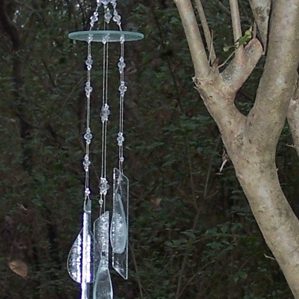 Handcrafted Clear Stained Glass Beaded Wind Chime Suncatcher – Nice sound!