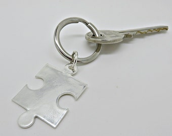 Jigsaw keyring, Fine silver keyring, Silver jigsaw charm, Silver jigsaw keychain, Jigsaw piece keyring, Personalised keyring, UK made