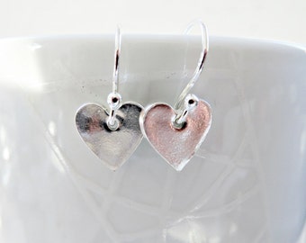Silver heart earrings, Heart earrings, Valentines earrings, Girlfriend earrings, Fine silver heart earring, Heart charm earrings, Made in UK