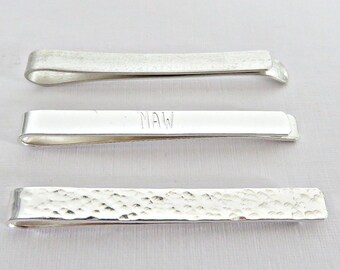 Silver tie pin, Silver tie clip, Sterling silver tie pin, Textured tie pin, Hammered tie clip, Frosted tie pin, Monogrammed tie pin, UK made