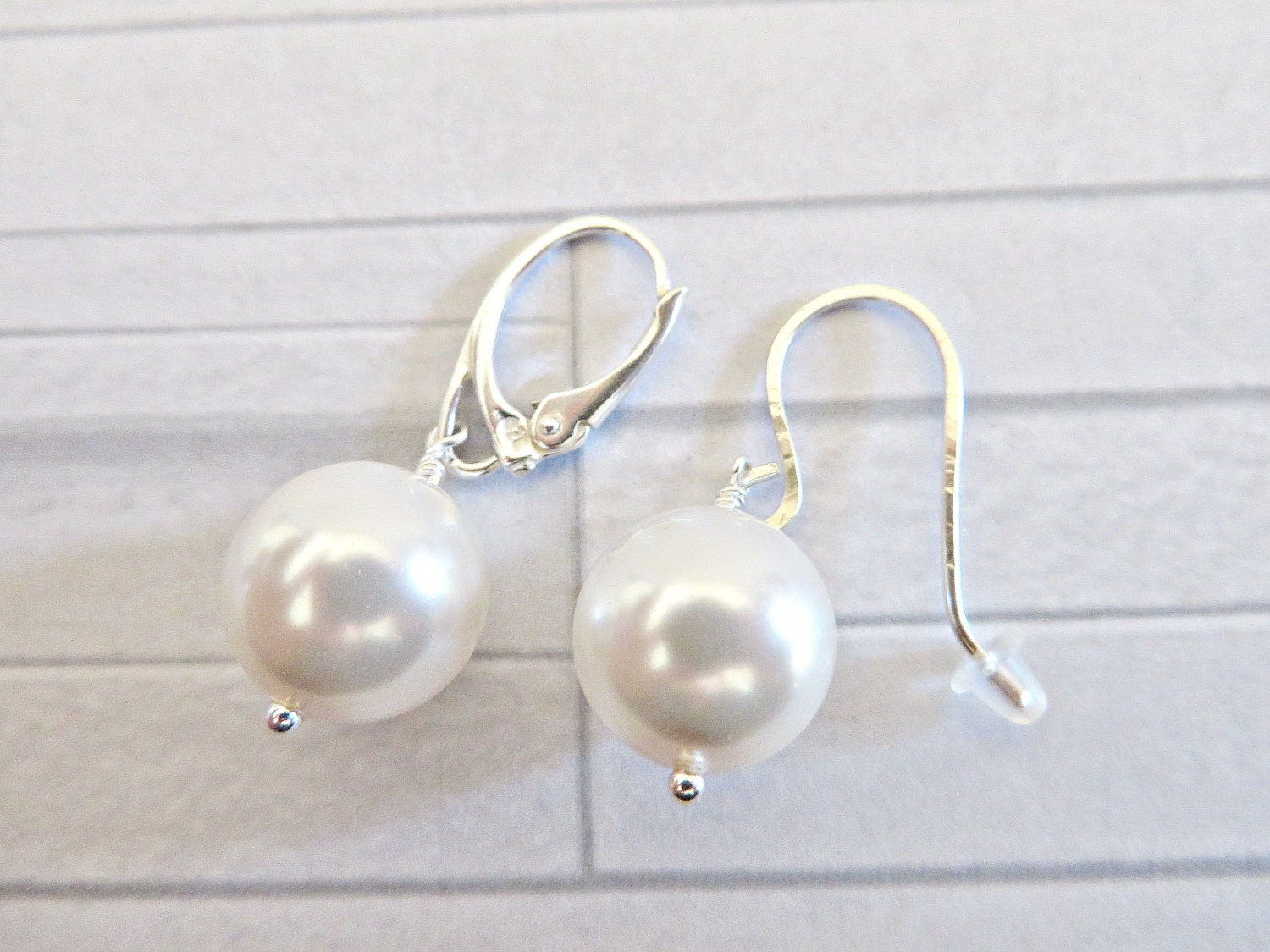 White pearl earrings Swarovksi pearl earrings Large pearl | Etsy