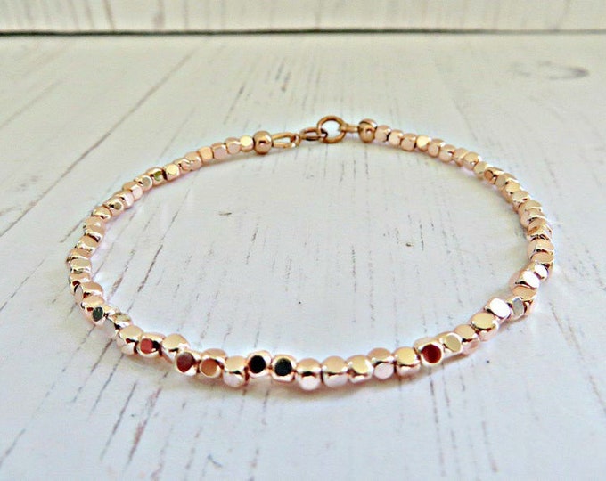 Rose Gold Bracelet Pink Gold Bracelet Skinny Bracelet Girls Etsy