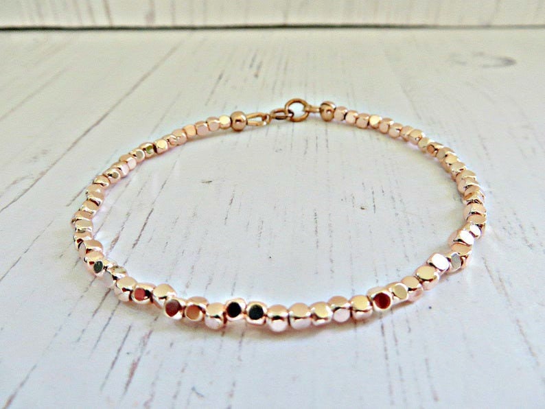 Pink gold bracelet Girls rose gold bead bracelet Rose gold jewellery Tiny beads Rose gold bracelet Skinny bracelet Simple bracelet