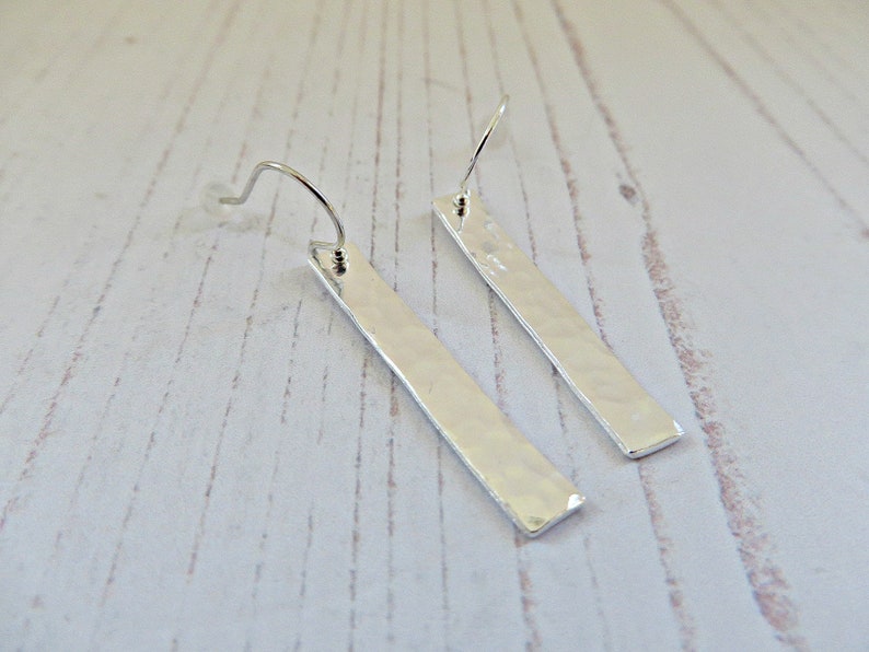 Silver Stick Earrings Silver Dangle Earring Hammered Silver Etsy