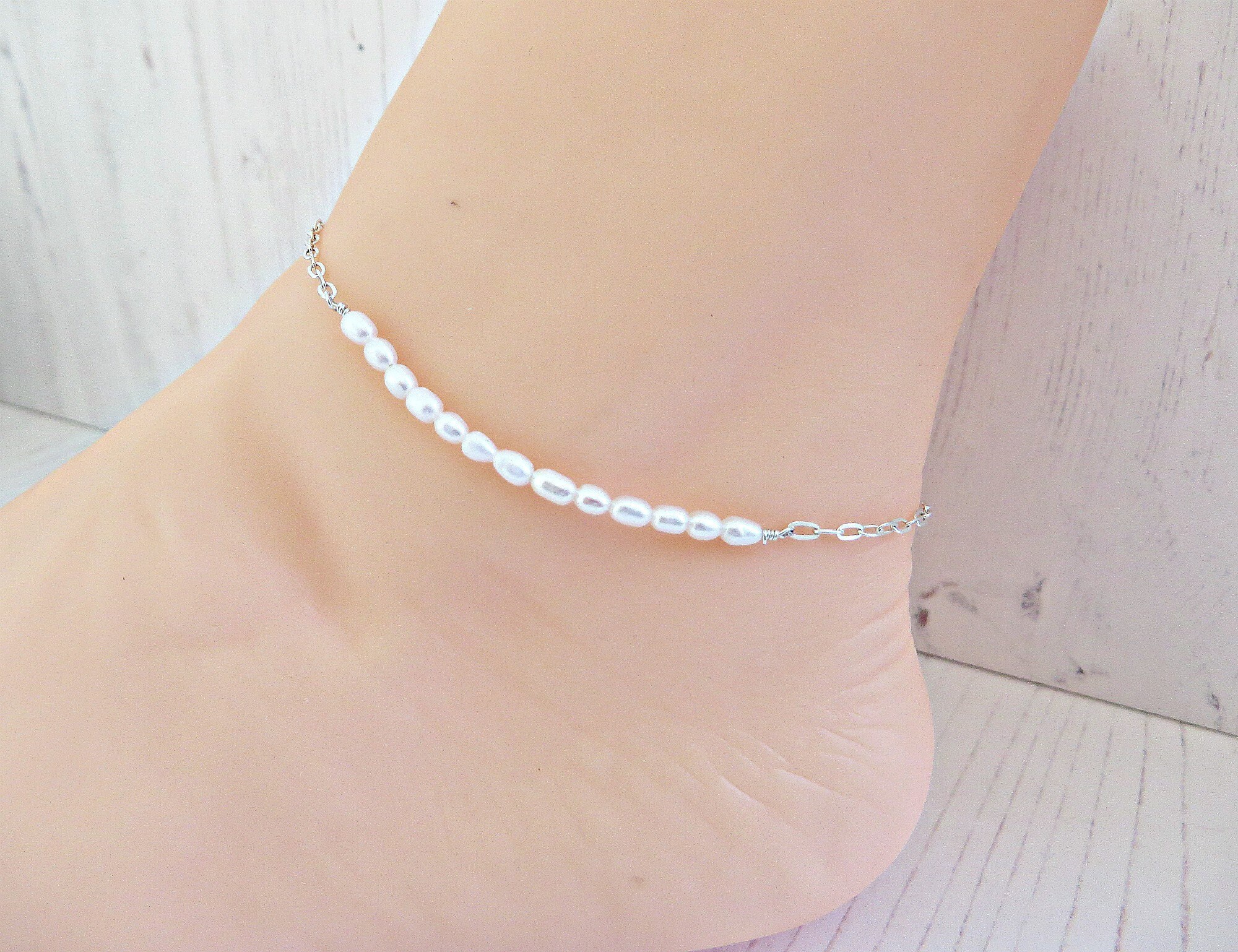 Pearl anklet Freshwater pearl ankle bracelet Silver pearl Etsy