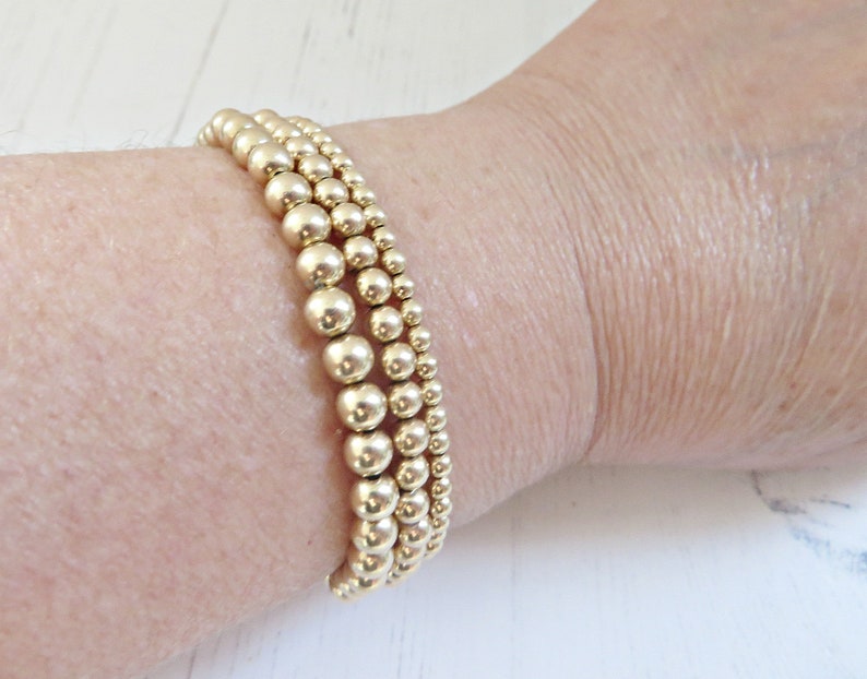 Gold bead stretch bracelet 14k gold filled bead bracelet | Etsy