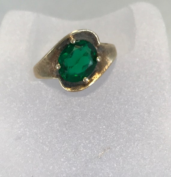 SALE Estate 10K Yellow GoldSynthetic Emerald Ring Faceted | Etsy