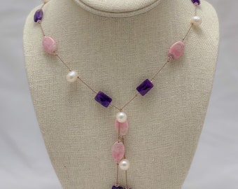 Rosa Rhodochrosit und Amethyst Kurzlariat