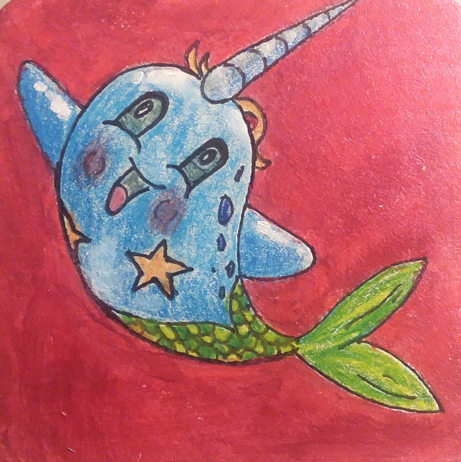 Narwhal Mermaid Drawing Coaster Original art by Remmels | Etsy