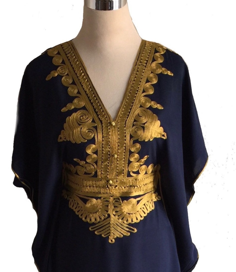 Navy Moroccan Kaftan Maxi Dress With Gold Embroidery - Etsy