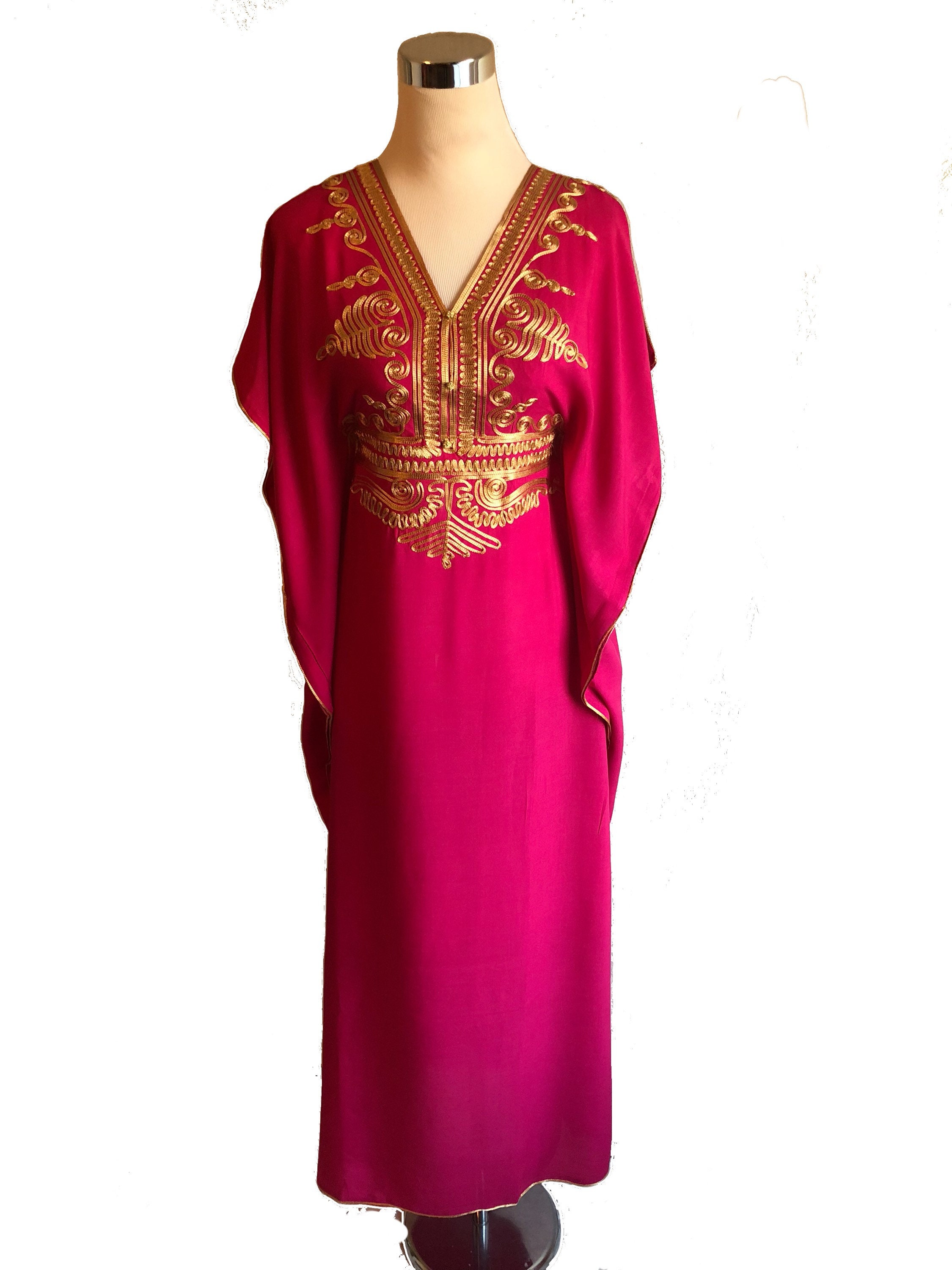 Moroccan Handmade Women Cotton Sexy Kaftan Batwing Maxi