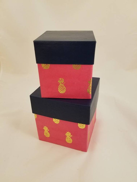 Preppy Pink And Navy Gold Foil Pineapple Decorative Nesting Etsy